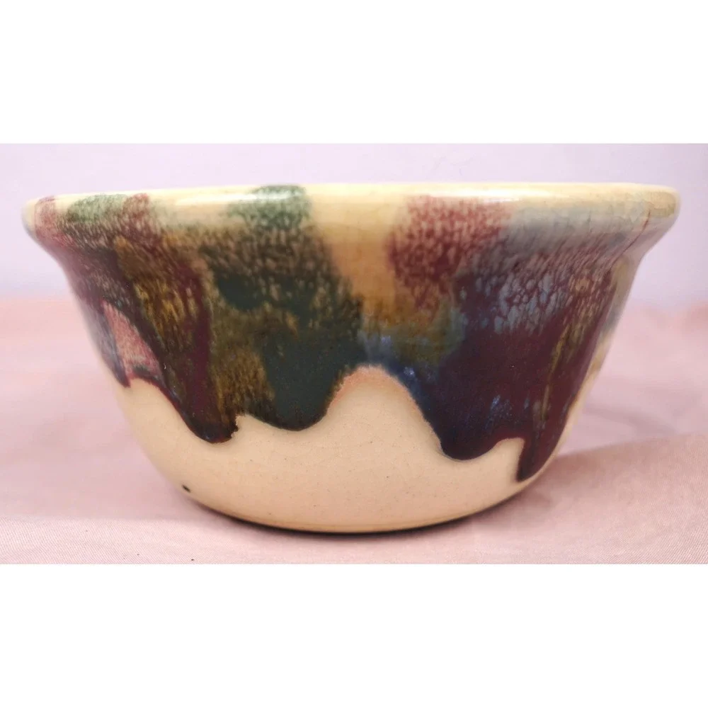 D. K. Clay Hand Thrown Glazed Art Pottery Bowl 1996 paint splatter Multicolor NC